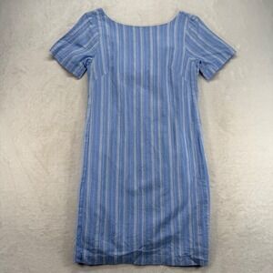 Anthropologie Striped Linen‎ Cape May Dress Casual Short Sleeve Blue Size 2